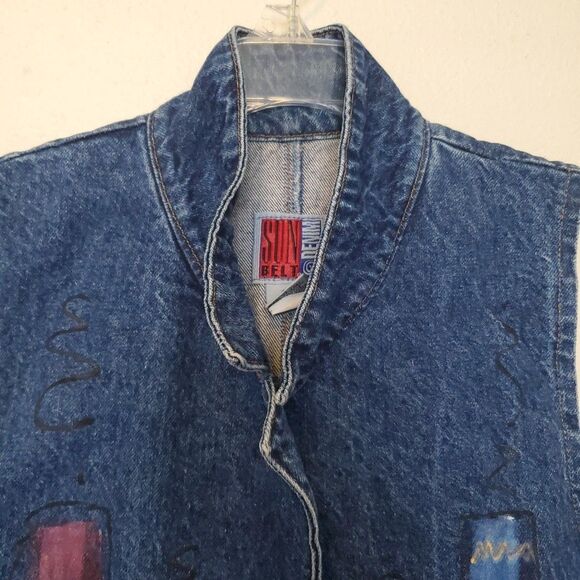 Vintage Sunbelt Hand Painted Southwestern Denim Vest Size Small One Button - Picture 4 of 12